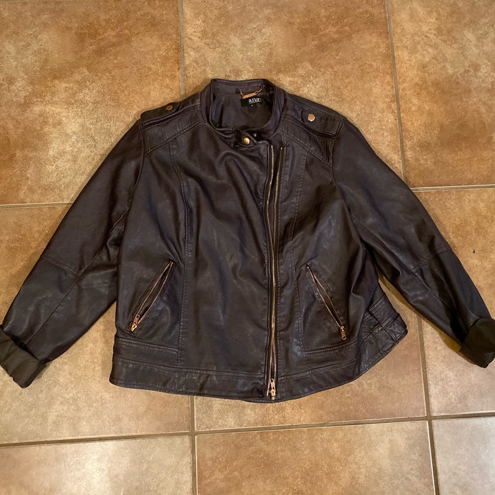 Faux Leather Brown Jacket 1X